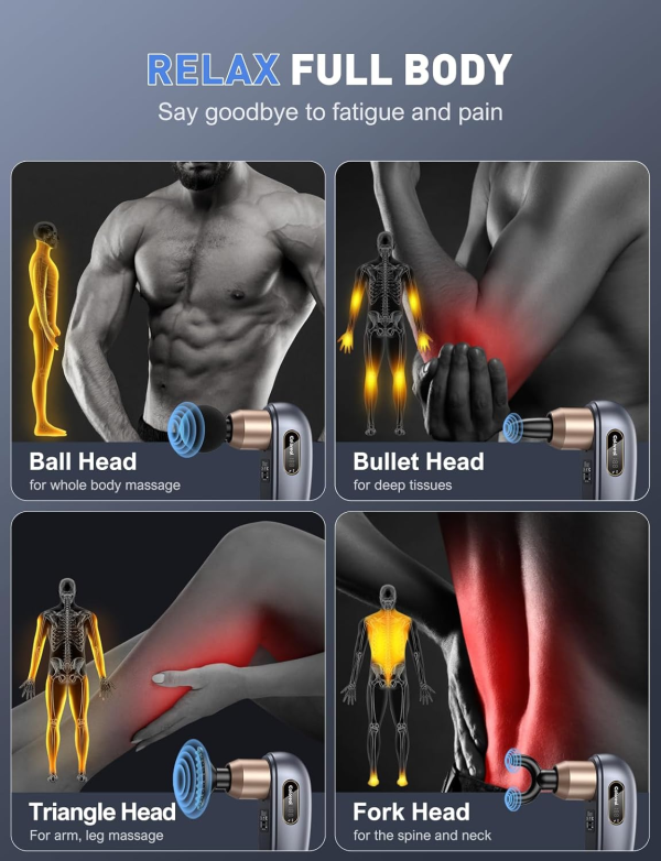 Extended Handle Massage Gun – Deep Tissue Back & Muscle Massager for Pain Relief - Image 3