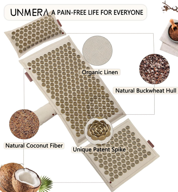 UNMERA Premium Acupressure Mat & Pillow Set – Natural Linen & Coconut Fiber for Pain & Stress Relief - Image 2