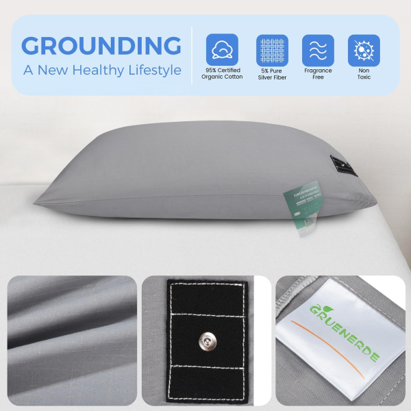 Grounding Pillowcase – Conductive Silver Fiber for Sleep, Stress & Pain Relief (King Size, 20” x 36”, Gray) - Image 5