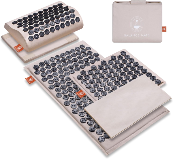 Balance Mate Acupressure Mat & Pillow Set – Natural Pain Relief & Relaxation (Soft Cream)