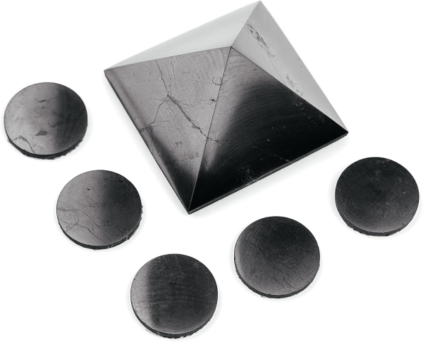 Shungite Protection Set – EMF Blocking Pyramid & Cell Phone Stickers