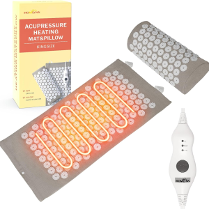 HOMLYNS Heated Acupressure Mat & Pillow Set – Adjustable Heat & Full Body Relaxation (Grey)