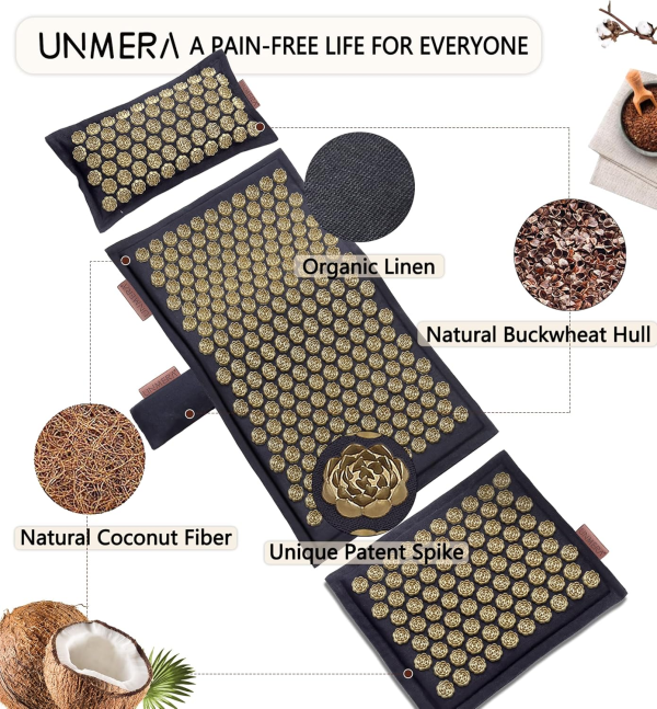 UNMERA Premium Acupressure Mat & Pillow Set – Natural Linen & Coconut Fiber for Pain & Stress Relief - Image 2