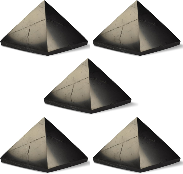 5-Piece Shungite Pyramid Set – 50mm Polished Natural Healing Crystals