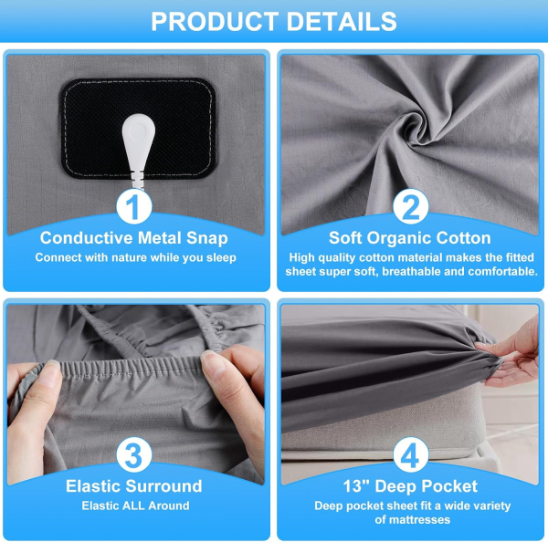 Grounding Sheets – Organic Cotton & Silver Fiber Earthing Fitted Sheet for Sleep & Wellness (Queen Size, 60” x 80”) - Image 6