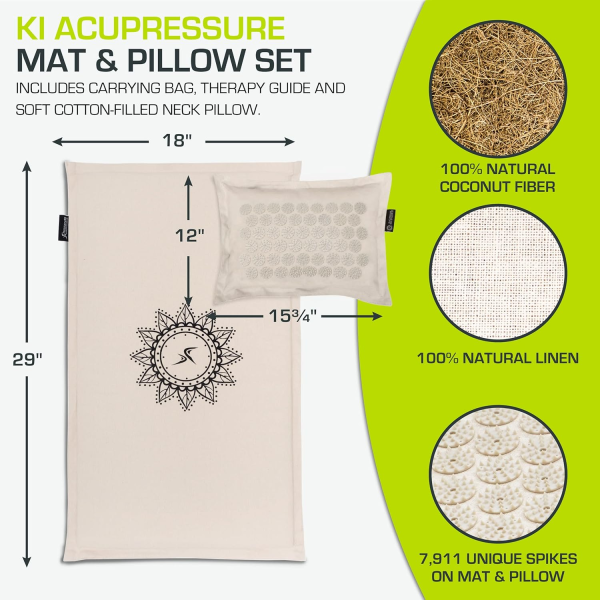 Ki Acupressure Mat & Pillow Set – 100% Natural Linen & Coconut Fiber for Pain Relief & Relaxation (Sand Dunes) - Image 2