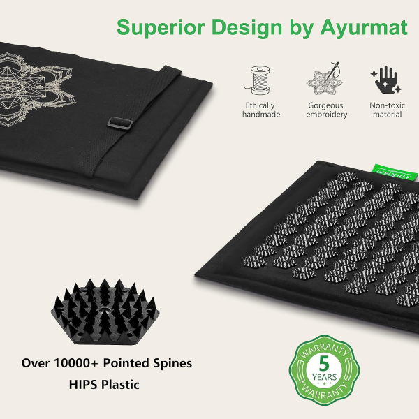 AyurMat Acupressure Mat and Pillow Set – Natural Comfort & Pain Relief (Black) - Image 5