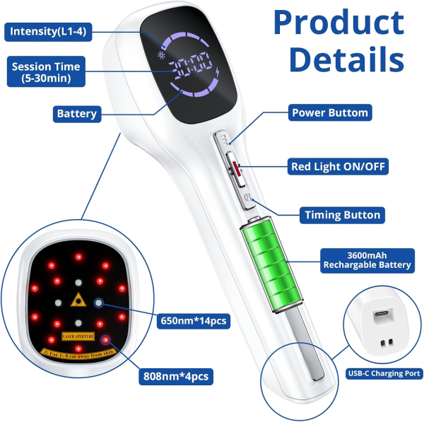 Handheld Red Light Therapy Device – Infrared Pain Relief for Joints, Muscles & Pets with Adjustable Power & Timer - Image 3