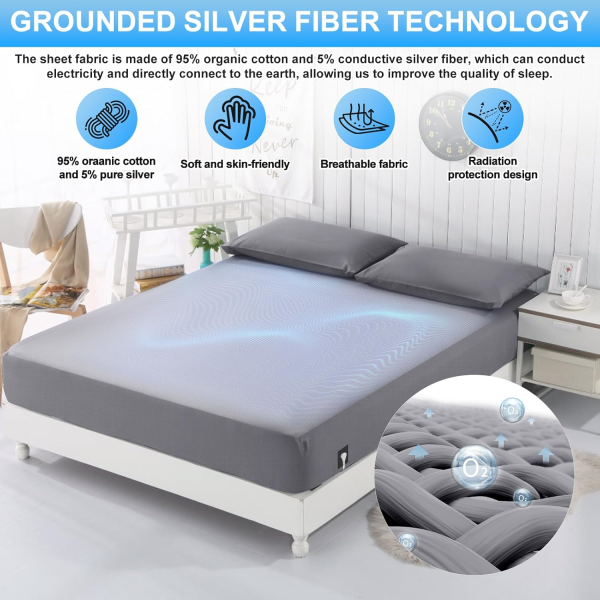 Grounding Sheets – Organic Cotton & Silver Fiber Earthing Fitted Sheet for Sleep & Wellness (Queen Size, 60” x 80”) - Image 3