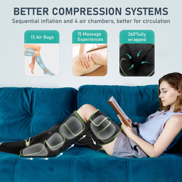 QUINEAR Leg Massager with Heat & Compression – Circulation & Pain Relief for Calves, Feet & Thighs - Image 7