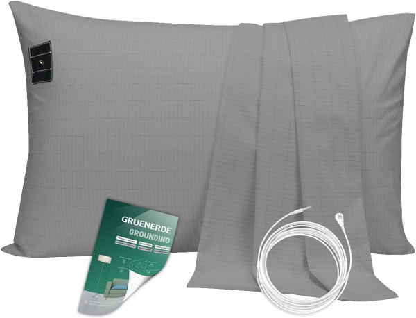 Grounding Pillowcase – Conductive Silver Fiber for Sleep, Stress & Pain Relief (King Size, 20” x 36”, Gray)