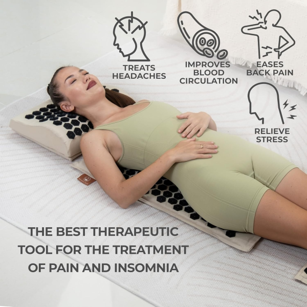 Balance Mate Acupressure Mat & Pillow Set – Natural Pain Relief & Relaxation (Soft Cream) - Image 2