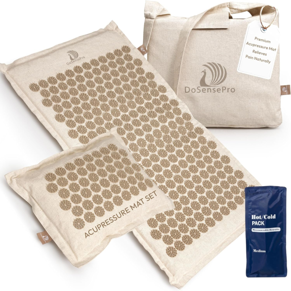 DoSensePro Acupressure Mat & Pillow Set with Hot/Cold Gel Pack – Natural Pain & Stress Relief