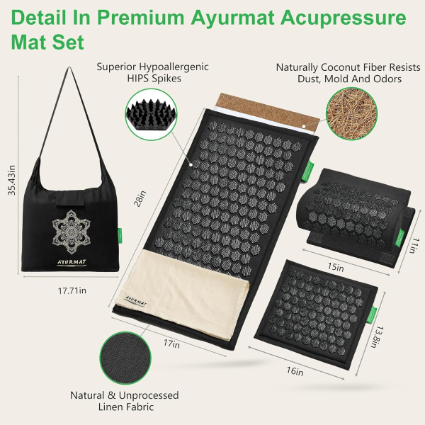 AyurMat Acupressure Mat and Pillow Set – Natural Comfort & Pain Relief (Black) - Image 4