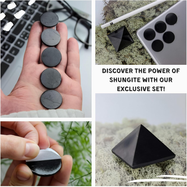 Shungite Protection Set – EMF Blocking Pyramid & Cell Phone Stickers - Image 2