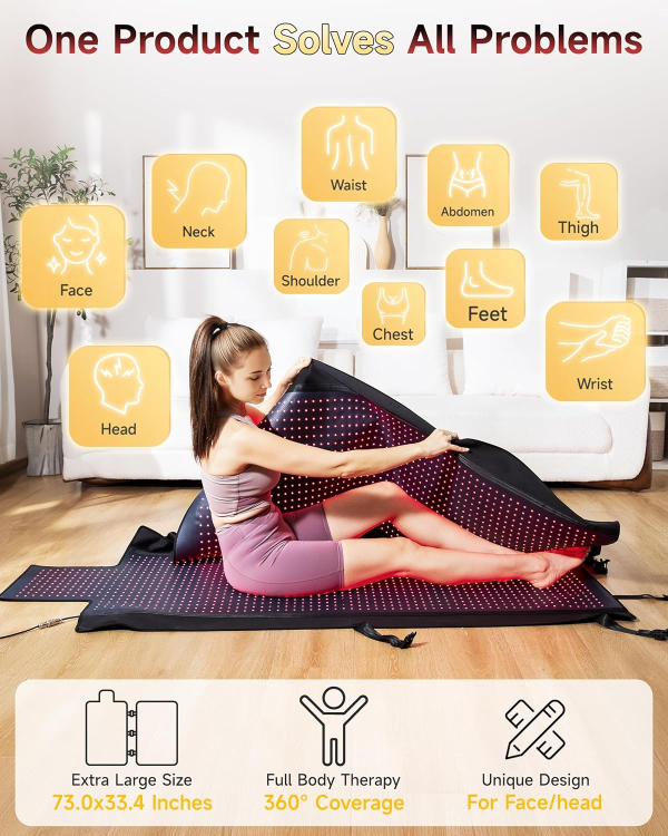 2025 Upgraded Full Body Red Light Therapy Mat – Triple-Mode Infrared Mat for Pain Relief, Skin Health & Recovery (73" x 33.4", 660nm & 850nm Dual-Wavelength, Black) - Image 2