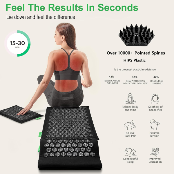 AyurMat Acupressure Mat and Pillow Set – Natural Comfort & Pain Relief (Black) - Image 2