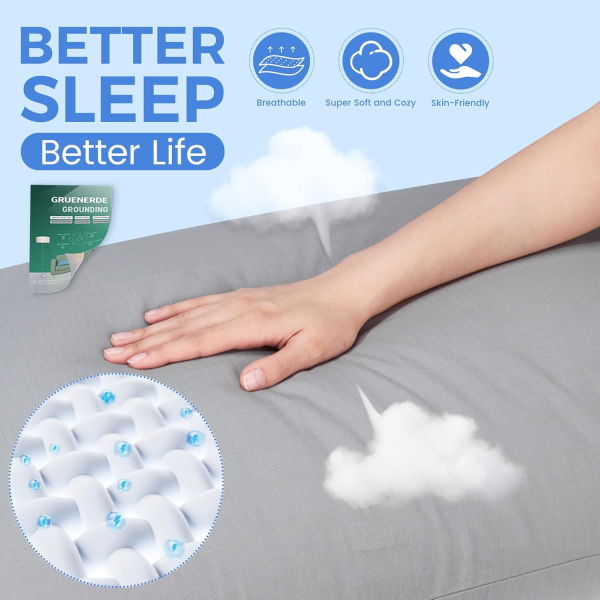 Grounding Pillowcase – Conductive Silver Fiber for Sleep, Stress & Pain Relief (King Size, 20” x 36”, Gray) - Image 4