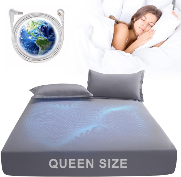 Grounding Sheets – Organic Cotton & Silver Fiber Earthing Fitted Sheet for Sleep & Wellness (Queen Size, 60” x 80”)