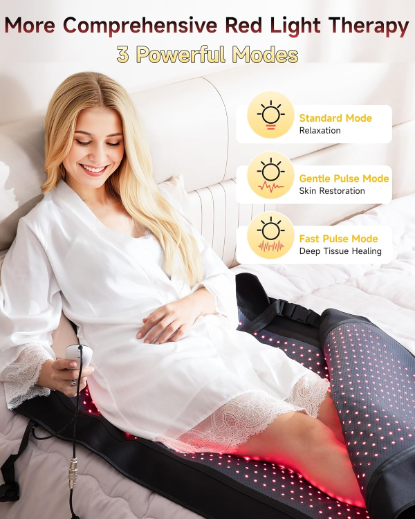 2025 Upgraded Full Body Red Light Therapy Mat – Triple-Mode Infrared Mat for Pain Relief, Skin Health & Recovery (73" x 33.4", 660nm & 850nm Dual-Wavelength, Black) - Image 5