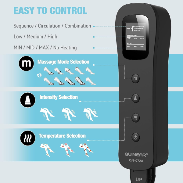 QUINEAR Leg Massager with Heat & Compression – Circulation & Pain Relief for Calves, Feet & Thighs - Image 5